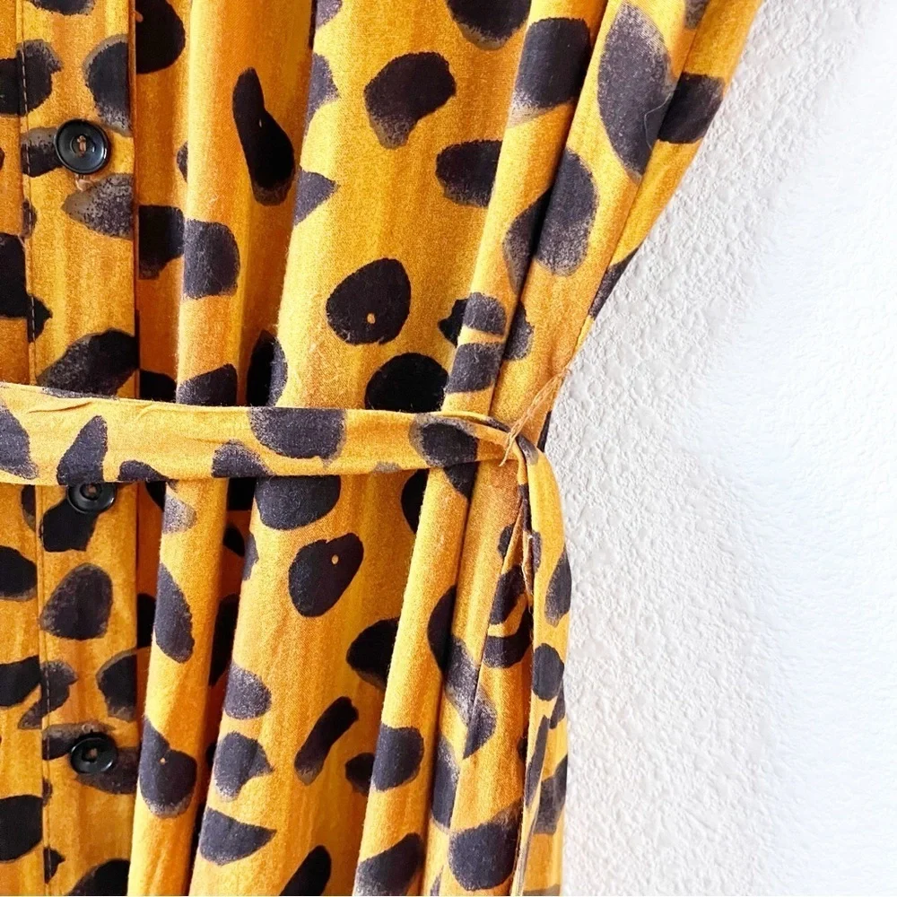 Anthropologie Porridge Vianne Leopard Print Maxi Shirt Dress Belted Button Down
